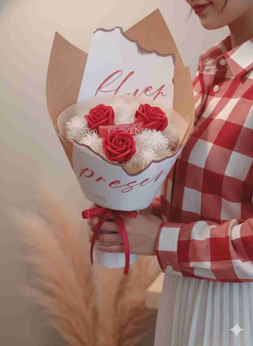 3 Stalks Soap Flower Valentine Bouquet (Red)
