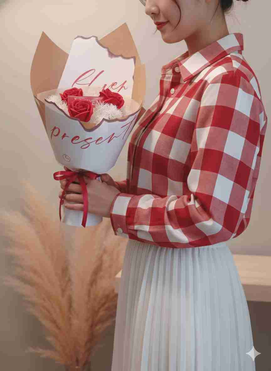 3 Stalks Soap Flower Valentine Bouquet (Red)