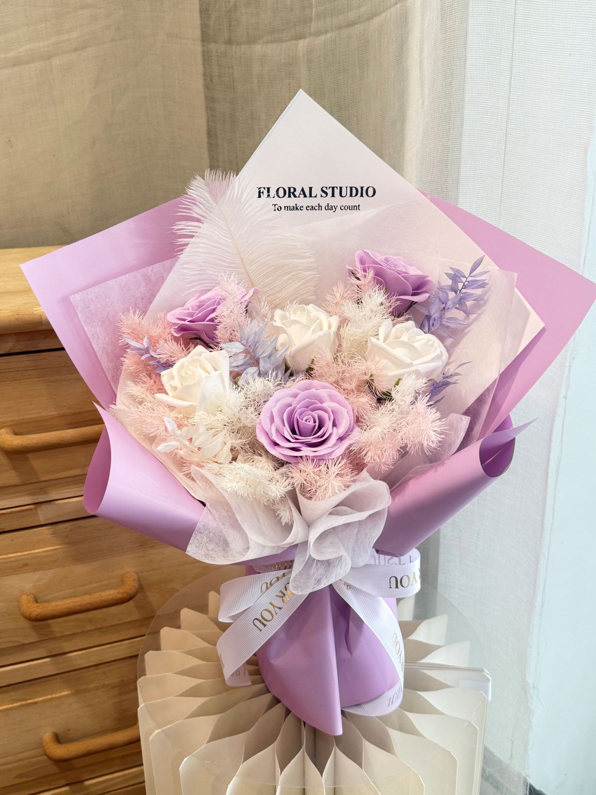 6 Stalks Soap Flower Bouquet (Purple) - Freeland Floral