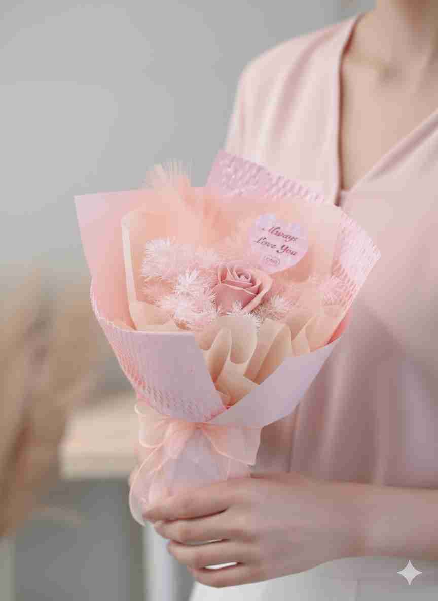 1 Stalk Soap Flower Valentine Bouquet (Pink)
